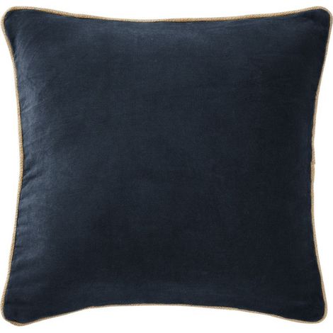 Coussin Déhoussable 45x45cm Velours de Coton Coloris Bleu nuit - HARRIS (1/3)