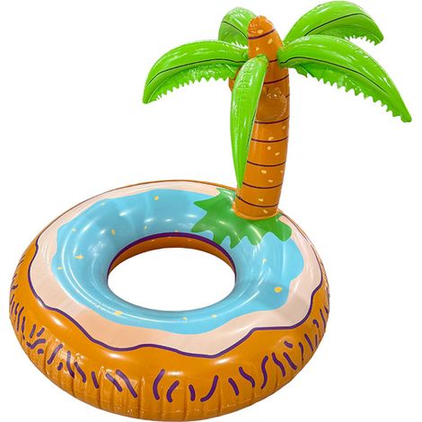 Lot de 2 bouées gonflables en forme de palmier, 122 cm, en noix de coco géante, style hawaïen tropical, amusantes pour adultes, accessoires de plage et de fête d'été. (1/5)