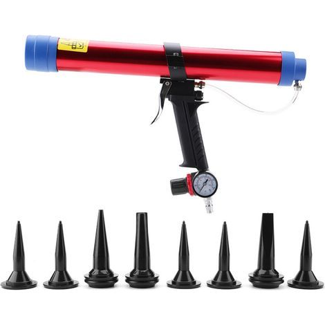 1/4 Pistolet à Cartouche Adaptable 300600ml(colle, mastic, silicone), Pistolet de Calfeutrage à Air Comprimé pour Verre, avec 8 Têtes de Calfeutrage (1/5)