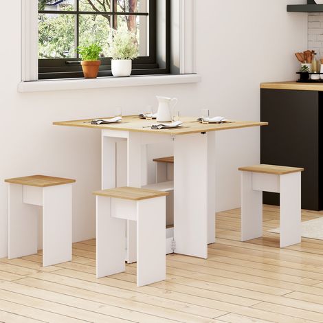 EDI Consola plegable para 2-4 personas de madera blanca con tablero de haya y 4 taburetes (1/5)