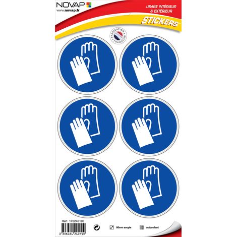 Planche 6 Pictogrammes Ø 80mm - Obligation de Porter des Gants - 4240190 (1/2)