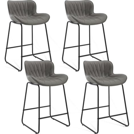 Barhocker 4er Set mit Rückenlehne, PU Kunstleder, Metallfüße, Grau (1/5)
