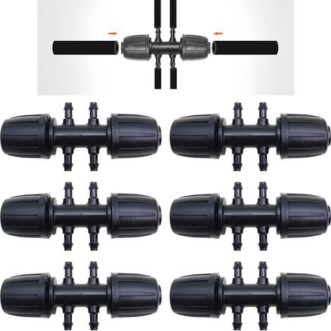 Lot de 6 raccords d'irrigation 1/2 pouce, raccord à 6 voies pour tuyau d'arrosage, raccord pour système d'irrigation goutte à goutte compatible avec les tuyaux PE de 16 mm à 4/7 pouce. (1/3)
