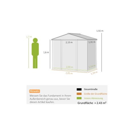 Abri de jardin gris en acier galvanisé 2,43 m avec toit à deux pans et porte coulissante verrouillable pour jardin et cour (1/5)