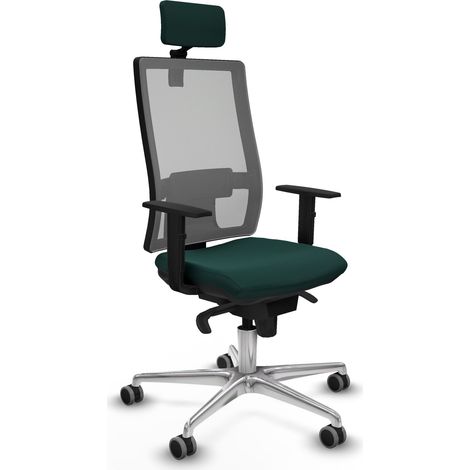 Horna sincro malla gris similpiel verde botella brazos 1D base aluminio cabecero 2D ruedas 65mm engomadas (1/5)