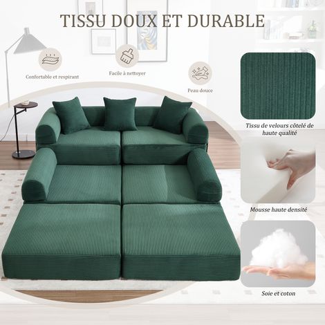 Canapé modulaire familial avec rangement – livré sous vide, facile à monter, adapté aux animaux, idéal détente. Vert émeraude. (1/4)