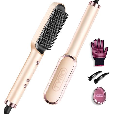 Brosse Lissante pour Cheveux, Fer à Lisser Peigne Chauffant Avec 25s PTC Chauffage, 5 Réglages de Température, Lisseur Cheveux Céramique, Anti-Brûlure, Brosse Chauffante, Rose Pêche (1/5)