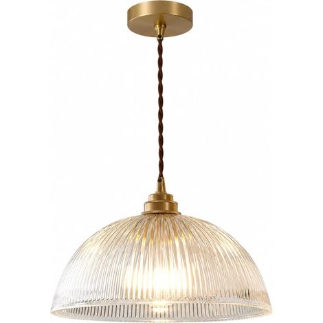 Luminaire Suspension Dôme en Verre Transparent Vintage Industrielle avec Base E27 en Laiton Cuivre Lustre Loft Lampe suspendue au plafond (30cm) (1/5)