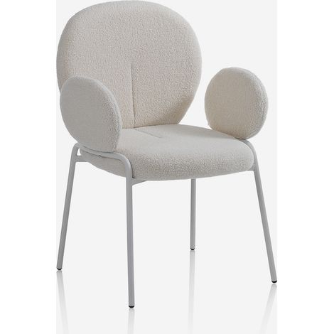 Sedia imbottita con braccioli in tessuto teddy Kura - Bianco