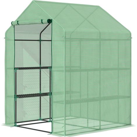 SERRA DA GIARDINO CON SCAFFALI. COPERTURA IN PE E PORTA AVVOLGIBILE. 143X138X190 CM. VERDE (1/5)