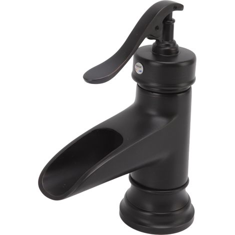 Robinet de lavabo monotrou en cuivre avec sortie cascade, robinet de toilette sous comptoir, robinet d'eau chaude et froide noir