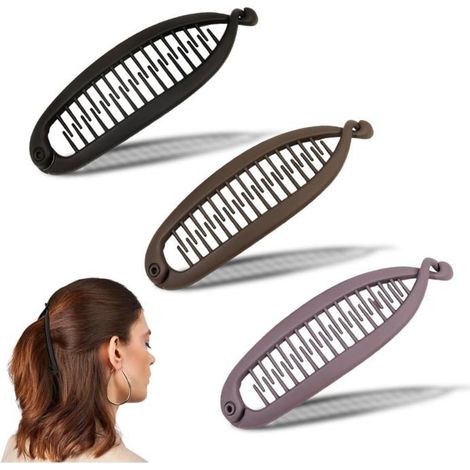 3 Pcs Pince Banane Cheveux Femme Pinces À Banane Queue De Poisson Clip Porte-Queue De Cheval (1/5)