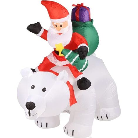Décoration de Noël lumineuse à LED Père Noël et ours polaire, jouet gonflable Père Noël ours polaire pour fête de jardin, décoration de vacances en polyester (1/4)
