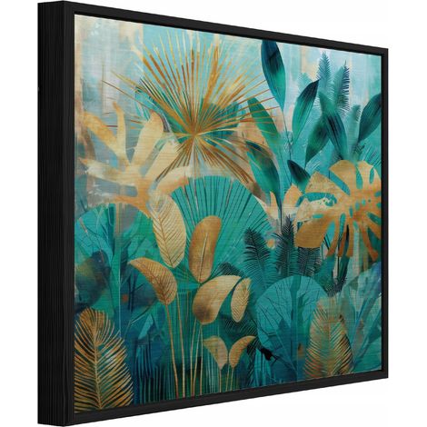 cadre métallique noir Peinture jungle feuilles loft salon chambre 30x30 (1/3)