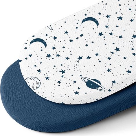 Ensemble de drap-housse/sommier pour lit bébé (32 x 17 cm), en gaze de pur coton, doux, confortable et respirant. Convient aux lits bébé. La housse de matelas est amovible et lavable. (1/5)