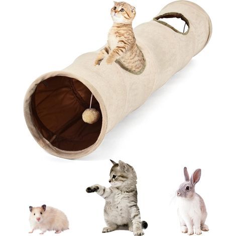 Foldable Cat Tunnel with 2 Holes, Soft Plush Toy, Steel Tube for Pets (1/5)
