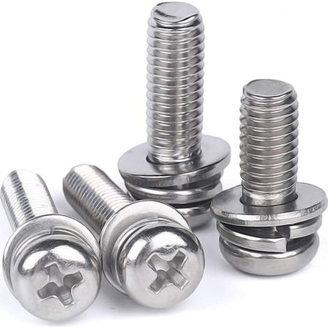 5/10 Pièces Vis à Tête Ronde Plate en Acier Inoxydable 304 - Vis à Métaux M6 avec Rondelle Vis à Tête Ronde Cruciforme à Tête en Métal Attaches Boulons, M645 12/5 Pièces (1/5)