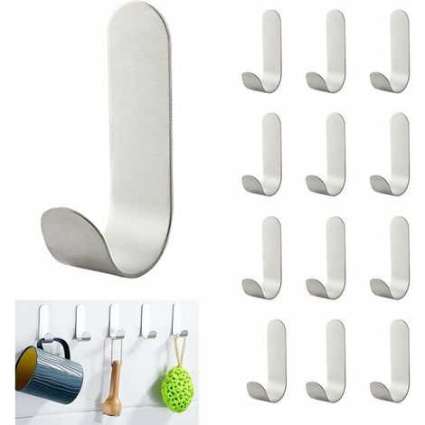 Crochet Adhesif Mural 12 Pièces, Accroche Serviette Salle de Bain En Inox, Sans Perçage Crochet Adhésif, Porte Serviette Auto-Adhesif Imperméable pour salle de bain la Cuisine le Salon et le Bureau (1/5)