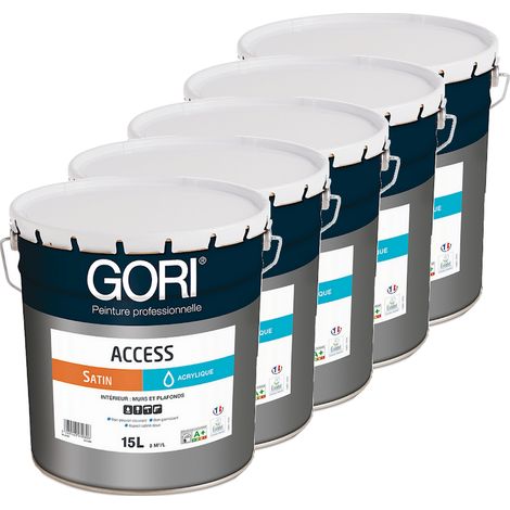 Pack de 5 Peintures acryliques GORI Access murs et plafonds Satin Blanc 15L  Conditionnement: 15 Litres (1/2)