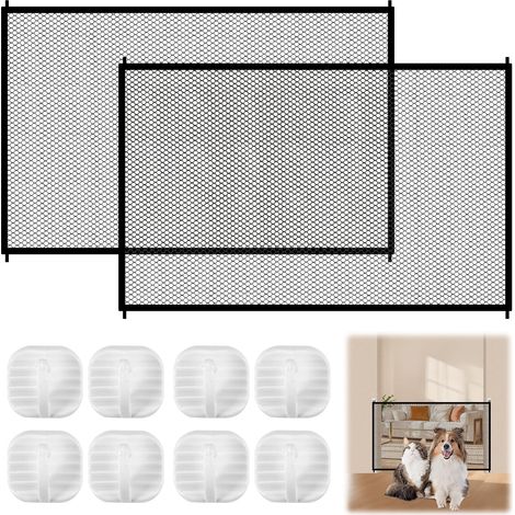 2 Pièces Barrière de Sécurité pour Bébés et Chiens 110x72 cm Barrière en Maille pour Chien avec 8 Crochets, sans Percage, Barriere Escalier Chat pour Escaliers, Portes et Couloirs (1/5)