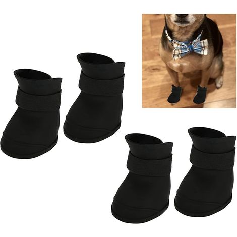 (s) Lot De 4 Bottes En Silicone Pour Chiots (noires), Chaussures Impermables Pour Animaux, Chaussures De Pluie Antidrapantes Pour Chiens, Protge-p (1/5)