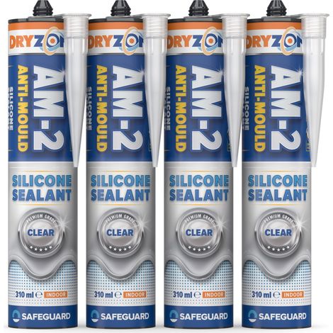 Dryzone Anti-Mould Silicone Sealant Clear 310ml x 4