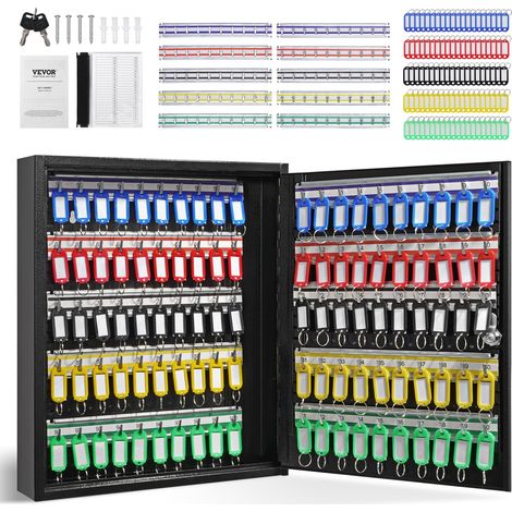 Armoire à Clés 100 Crochets Boîte à Clés Murale en Acier 38x8,4x45 cm Placard à Clés avec Porte-Clés Serrure à Clé avec 100 Étiquettes 2 Clés Rangement Sécurisé des Clefs Maison Bureau Hôtel (1/5)