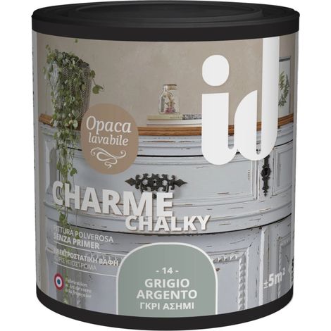 pittura polverosa opaca per restauro mobili "charme" grigio argento 500 ml (1/4)