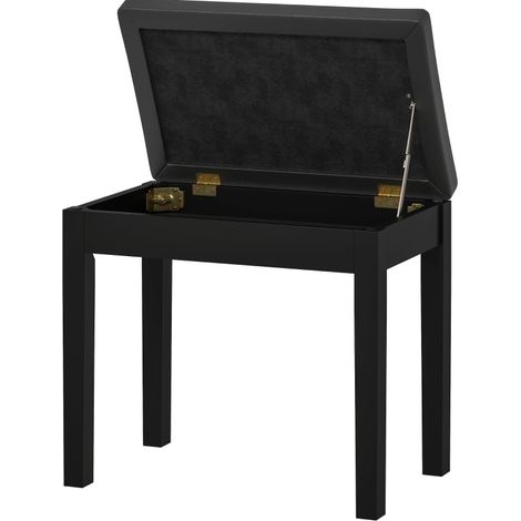 Banc de piano avec rangement, revêtement en cuir régénéré noir, assise rembourrée 5 cm, pieds en bois d’hévéa, charge 120 kg – CHICFURN (1/5)