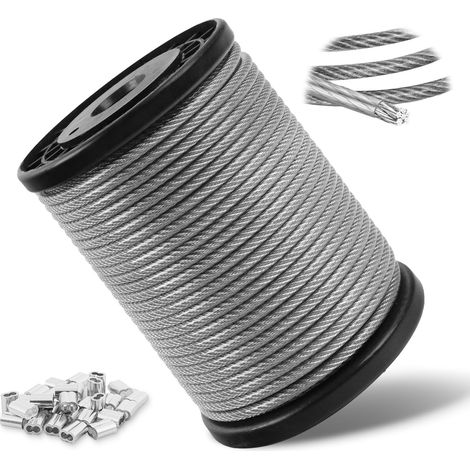 30m Câble métallique, 4mm Câble en acier inoxydable 304 avec Revêtement Transparent, âme de 7×7 brins avec 30 manchons de ser, corde à linge, pour plantes grimpantes, clôture, lumières, suspension (1/5)