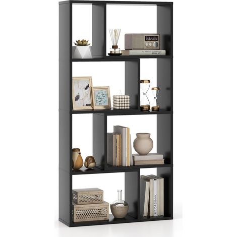 COSTWAY Libreria Geometrica a 4 Ripiani, Organizzatore Moderno con 8 Cubi, Mensola Espositiva a Pavimento, Mobile di Stoccaggio in Legno per Soggiorno Camera da Letto Studio, 60x20x120 cm (Nero) (1/5)