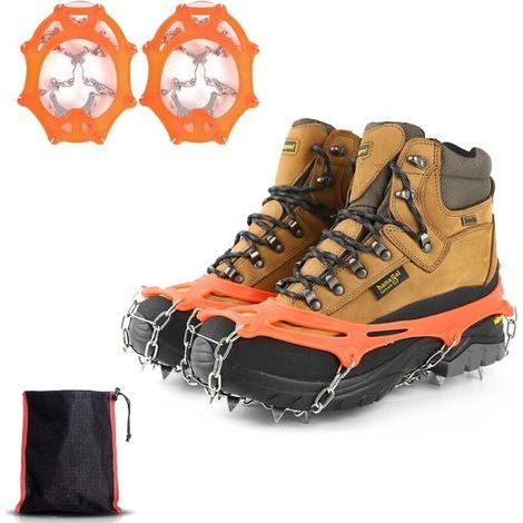 Rutschfeste Schneesteigeisen mit 8 Haken – Manganstahl – Verbesserte Traktion beim Wandern in verschneitem Gelände (1/5)