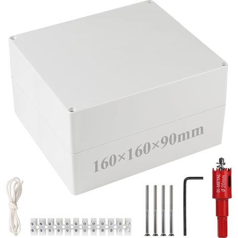 Boîte de Dérivation Étanche Exterieur Blanc, Boîte Carrée IP66, 160 160 90mm, avec Passe Cable pour Ø6-12 mm, pour Timer Outlet Plug, Minuteries, Rallonges, Câbles (1/5)