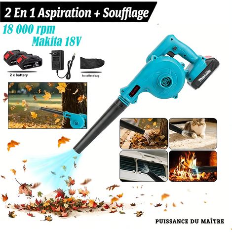 Souffleur de Feuilles sans fil 2 batterie Makita 18V 18000rpm vitesse sans palier Souffler et Aspirer pour jardin et maison