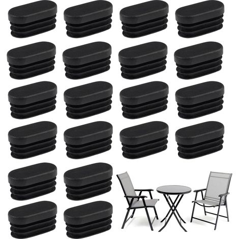 Deslizadores protectores ovalados para patas de sillas de jardín (40 × 20 × 19 mm), antideslizantes y fonoabsorbentes, resistentes a arañazos y abrasión, color: negro. (1/5)