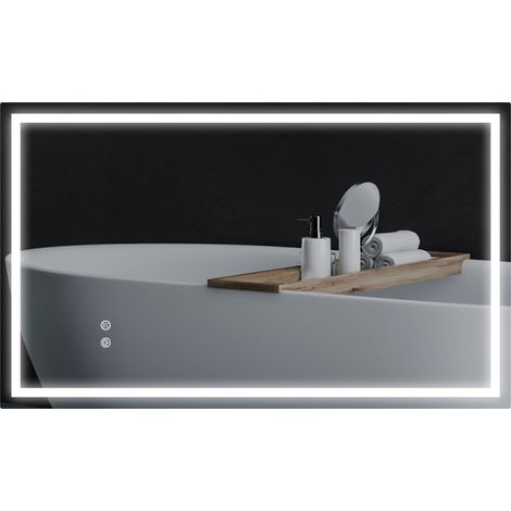 Miroir Peregrin LED Tactile Antibué Éclairage Réglable 100x60 cm Noir