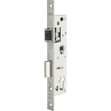 1 Boîtier de serrure, axe 24 mm, entraxe 70 mm, bouts carrés, acier inoxydable, demi-tour réversible, pour menuiserie métallique