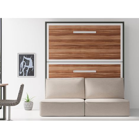 Les Tendances – Lit escamotable superposé 90x190 avec canapé – Chêne 3D – Façade anthracite – Canapé gris clair – Système de vérins à gaz (1/5)