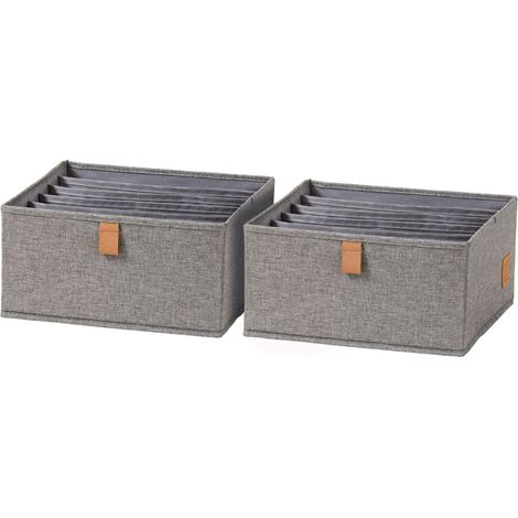 Organisateur de Tiroir en Lin Pliable, Boîte de Rangement 6 Compartiments, Lot de 2, Gris Chiné, 30x30x15 cm (1/5)