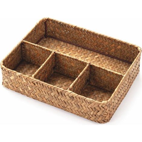 Ecleanfy - Boîte de rangement en osier, organiseur de sachets de café/sucre, convient pour les étagères/comptoirs/tiroirs/armoires/coiffeuses. (1/5)
