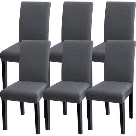 Stuhlhussen 6er Set, Universal Stretch Stuhlbezug Dunkelgrau, Abnehmbar & Waschbar (1/5)