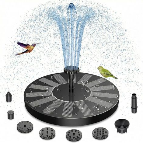 Fontaine Solaire Extérieure 1.5W Améliorée avec 6 Effets de Jet et 4 Tiges de Support, Fontaine Flottante pour Jardin, Étang, Bain d'oiseaux (1/5)