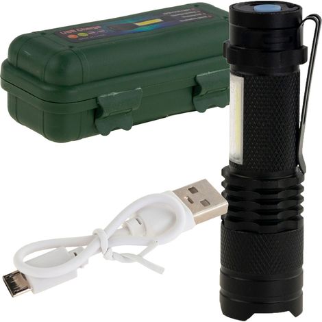 TG64636 Taktische LED-Taschenlampe Zoom CREE Q5 mit USB + Tasche