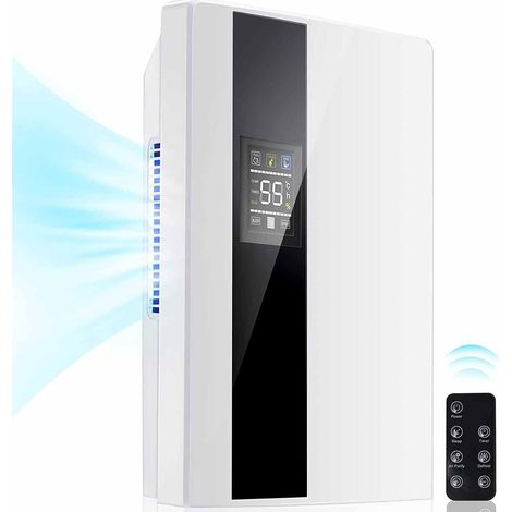 Déshumidificateur d'air domestique avec télécommande, fonctionnement ultra-silencieux, tuyau d'évacuation, réservoir d'eau de 2200 ml (77 oz). (1/5)
