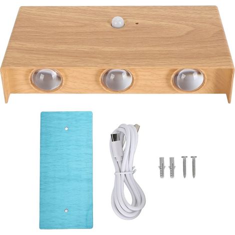Applique Murale Toivize Sans Fil Bois Naturel Détecteur Mouvement Rechargeable USB-C Éclairage LED Bidirectionnel Magnétique (1/5)