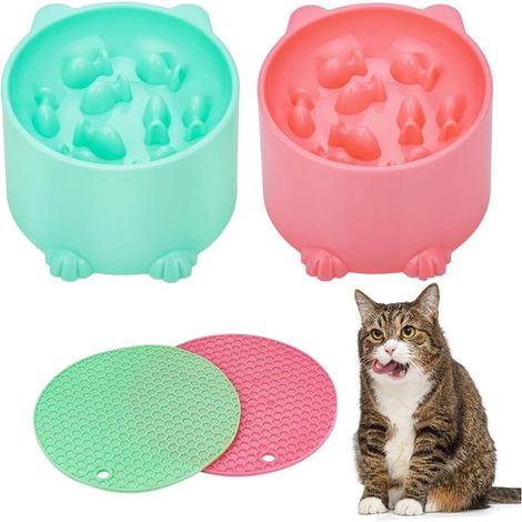 2 Pièces Gamelle Anti Glouton Chat, Bol Anti Vomissement, Gamelle Chat avec Tapis Antidérapant, Bol pour Anti-Vomissements, pour Chiens Et Chats de Petite Et Moyenne Taille (1/5)