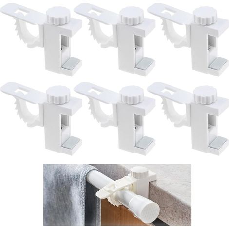 6 Pièces Support de Tige de Barre Transversale Réglable, Support De Pince Porte Rideaux Support Tringle Rideaux sans Percage avec pour de Rideau Ou Armoire (Blanc) (1/5)