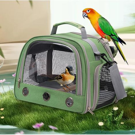 Cage de transport portable verte, avec perchoir et fenêtre latérale, pour perruches et petits perroquets (1/3)