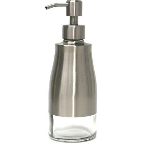 Distributeur de Savon en Verre et Acier Inoxydable 300ml   Design Élégant  Pratique pour Salle de Bain, Cuisine et Bureau (1/4)