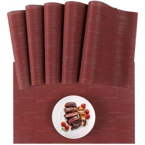 Lot de 3 Sets de Table lavables - en PVC résistant à la Chaleur - avec Chemin de Table et Dessous de Verre Assortis - pour la Cuisine et Le Restaurant - Rouge (1/5)